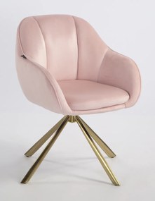 HR2055 BAZĂ STEA Scaun Roz Pudra din Catifea cu Bază Aurie