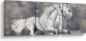 Tablou - Cai albi în timpul iernii (cu ceas) (90x30 cm)