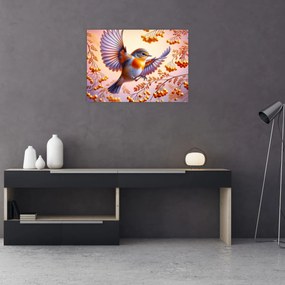 Tablou pe sticlă - Pasăre cu scoruș (70x50 cm)