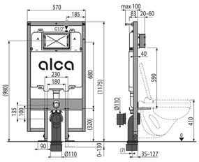 Rezervor WC incastrat, Alcadrain, Sadromodul Slim, pentru instalari uscate in gips - carton, pentru vas wc suspendat