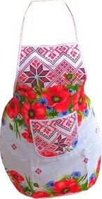 Sort de bucatarie din bumbac 100% Casa Gino®, cu buzunar, marime universala, cordon de prindere lung, Motive traditionale si maci