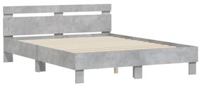3207437 vidaXL Cadru de pat cu tăblie gri beton 140x190 cm lemn prelucrat