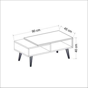 Masa cafea cu depozitare Mely Homs 90x45 cm stejar-alb