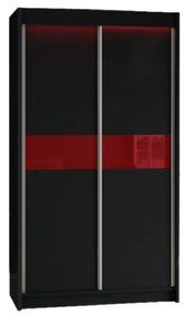 Expedo Dulap cu uși glisante ALEXA + Amortizor, negru/sticlă roșie, 120x216x61