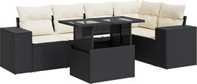 vidaXL Set mobilier de grădină cu perne, 6 piese, negru, poliratan