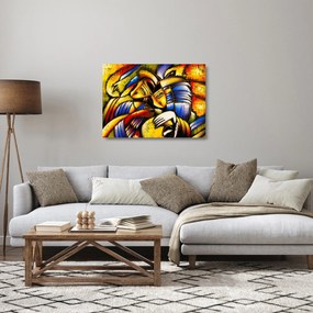 Tablou pe sticlă - Pictură în ulei, îndrăgostiții (70x50 cm)