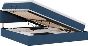 vidaXL Pat cu saltea și LED cu saltea albastru 160 x 200 cm țesătură
