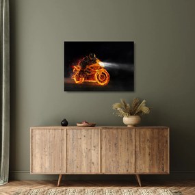 Tablou pe sticlă - Motociclist cu flăcări (70x50 cm)