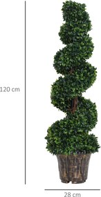 Outsunny Plantă Artificială Decorativă Buxus în Spirală cu Ghiveci Inclus, Ф32x120 cm, Verde | Aosom Romania