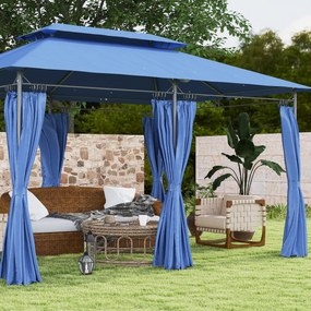Outsunny Tonelă de grădină 3 x 4 m cort de recepție cu 6 draperii detașabile și acoperiș dublu pentru patio, festival, albastru închis | Aosom Romania