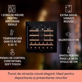 Klarstein Vinsider 36 Built-In Uno, frigider pentru vin încorporat, 36 sticle, 92 litri, oțel inoxidabil