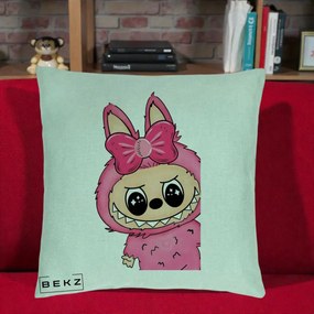Perna Personalizata Labubu Roz cu Funda, 40x40 cm, Verde Menta, Husa Detasabila, Perna Inclusa, BEKZ®