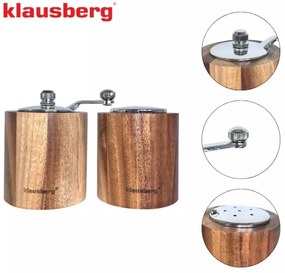 Set rasnitа pentru piper si solnita Klausberg KB 7859, Mecanism ceramic, lLemn de salcam, Maro