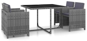vidaXL Set mobilier de exterior cu perne, 5 piese, gri, poliratan