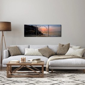 Tablou apusului de soare pe plajă (cu ceas) (90x30 cm)