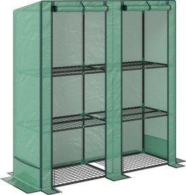 Outsunny Sera de grădină cu rafturi metalice la 3 nivele sera de balcon acoperire PE acoperiș înclinat 144 x 48 x 152 cm verde | Aosom Romania