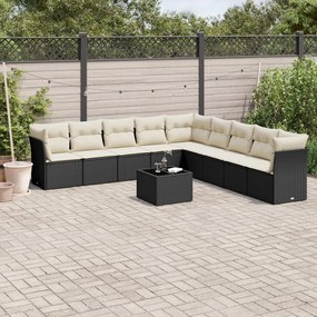 3249625 vidaXL Set canapele de grădină cu perne, 10 piese, negru, poliratan