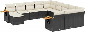 vidaXL Set canapele de grădină cu perne, 11 piese, negru, poliratan