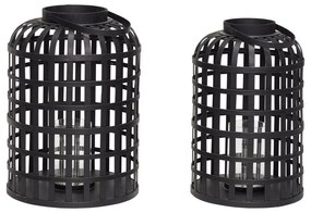Set 2 felinar din bambus Hübsch Bamboo Garo, negru