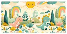 Tablou prieteni dinozauri într-o grădină colorată
