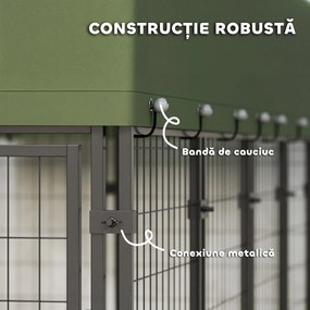 PawHut Țarc pentru Câini de Exterior din Oțel cu Acoperiș din Material Oxford, Anti-UV, Impermeabil, 2 Boluri, Verde | Aosom Romania