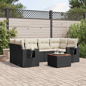 vidaXL Set canapele de grădină cu perne, 7 piese, negru, poliratan