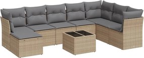 vidaXL Set canapele de grădină, 9 piese, cu perne, bej, poliratan