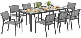 Outsunny Set de Grădină cu Masă și 8 Scaune Stivuibile cu Cotiere Gri | Aosom Romania