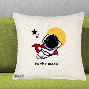 Perna Decorativa Astronaut To The Moon, 40x40 cm, Crem Reliefat, Husa Detasabila, Perna Inclusa, BEKZ®