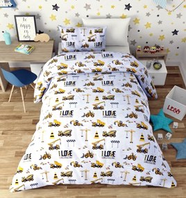 Lenjerie de pat copii bumbac Constructii Masini /160x200 cm dimensiune standard