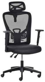 Scaun de birou ergonomic Vinsetto, Inaltime reglabila, Tetiera, 66x61x100-109.5cm, Negru