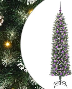 vidaXL Copac Artificial Slăb de Crăciun cu 300 LED Verde și alb 180 cm