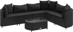 vidaXL Set canapele de grădină cu perne, 7 piese, negru, poliratan