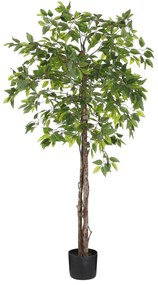 Planta artificiala Ficus Copac, Azay Design, bogata in frunze in nuante de verde, din poliester, in ghiveci negru, inaltime 150 cm