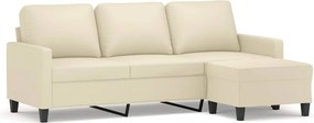 vidaXL Canapea cu 3 locuri și taburet, crem, 180 cm, piele ecologică