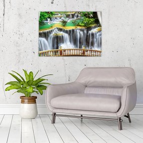 Tablou pe sticlă - Privire la cascade magice (70x50 cm)