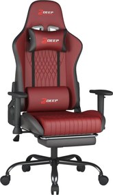 Scaun gaming, Pernă lombară cu Masaj vibrator, Suport pentru picioare, Cotiere 2D, piele PU, Rosu