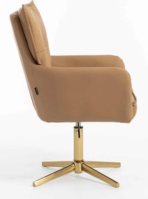 HR250CROSS Scaun Piele Ecologică Premium Soft Culoare Caramel Bază Aurie