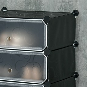 HOMCOM Pantofar modular cu 6 cutii din PP și oțel, 49x36,5x108 cm, negru și alb | Aosom Romania