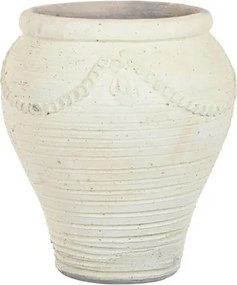 Ghiveci decorativ din teracotă artizanală, finisaj craft brut alb-crem, 48×48×57 cm, „Jerba"
