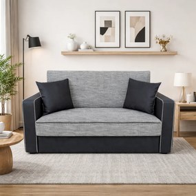 Canapea SAMY NEXT extensibila, 2 locuri, cu lada de depozitare, stofa gri cu negru, cadru metalic, 152x100x92 cm stofa, Gri Inchis + Gri Deschis