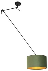 Lampă suspendată neagră cu abajur din catifea verde cu aur 35 cm - Blitz