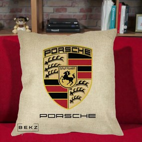 Perna Personalizata Porsche Stuttgart, 40x40 cm, Crem, Husa Detasabila, Perna Inclusa, BEKZ®