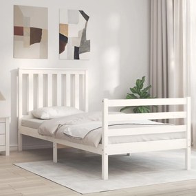 3194232 vidaXL Cadru de pat cu tăblie, alb, 90x200 cm, lemn masiv