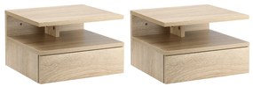 HOMCOM Set de 2 Noptiere Moderne Suspendate pentru Dormitor cu Sertar si Blat din Lemn 35x32x22.5cm, Stejar | Aosom Romania