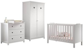 Set Mobilier AMORI Cameră Bebeluși, 3 Piese, Alb (Pin Masiv și MDF), Design Romantic – Vipack