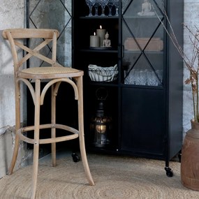 Scaun de bar, din lemn de mango si rattan, cu aspect vintage, Old French
