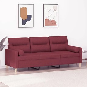 Canapea cu 3 locuri cu pernute, rosu vin, 180 cm, textil