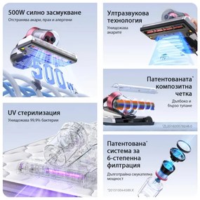 Aspirator pentru acarieni JIMMY BX5 Pro, 500 W, 0,5 litri, 13 000 Pa, Filtrare 6 trepte, Funcție Scuturare, Ultrasunete, Negru/Rosu
