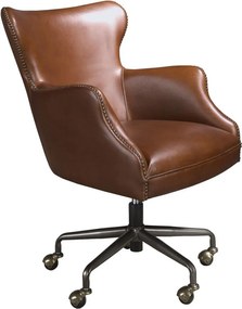 Scaun de birou pivotant design LUX, Piele Naturala, Dark brown